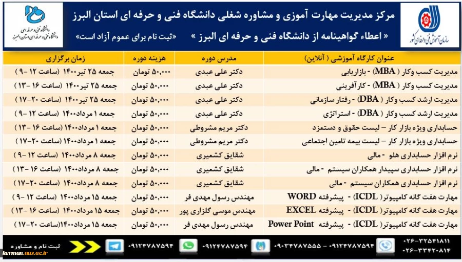 مرحله دوم ثبت نام دوره های یکروزه آموزش آنلاین مهارتهای مالی-مدیریتی 2